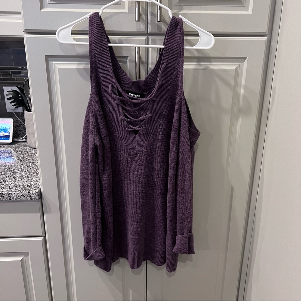 Express Reversible Cold Shoulder Sweater - Picture 2 of 5